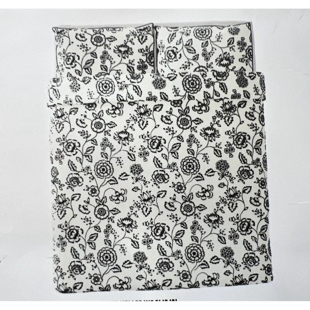 Ikea JUNGFRUNAVA King Duvet Cover + 2 Pillowcases Set White/Gray Floral